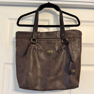 NWOT Ellen Tracy Women's Western Faux Leather Brown Tote Bag Brass Hardware